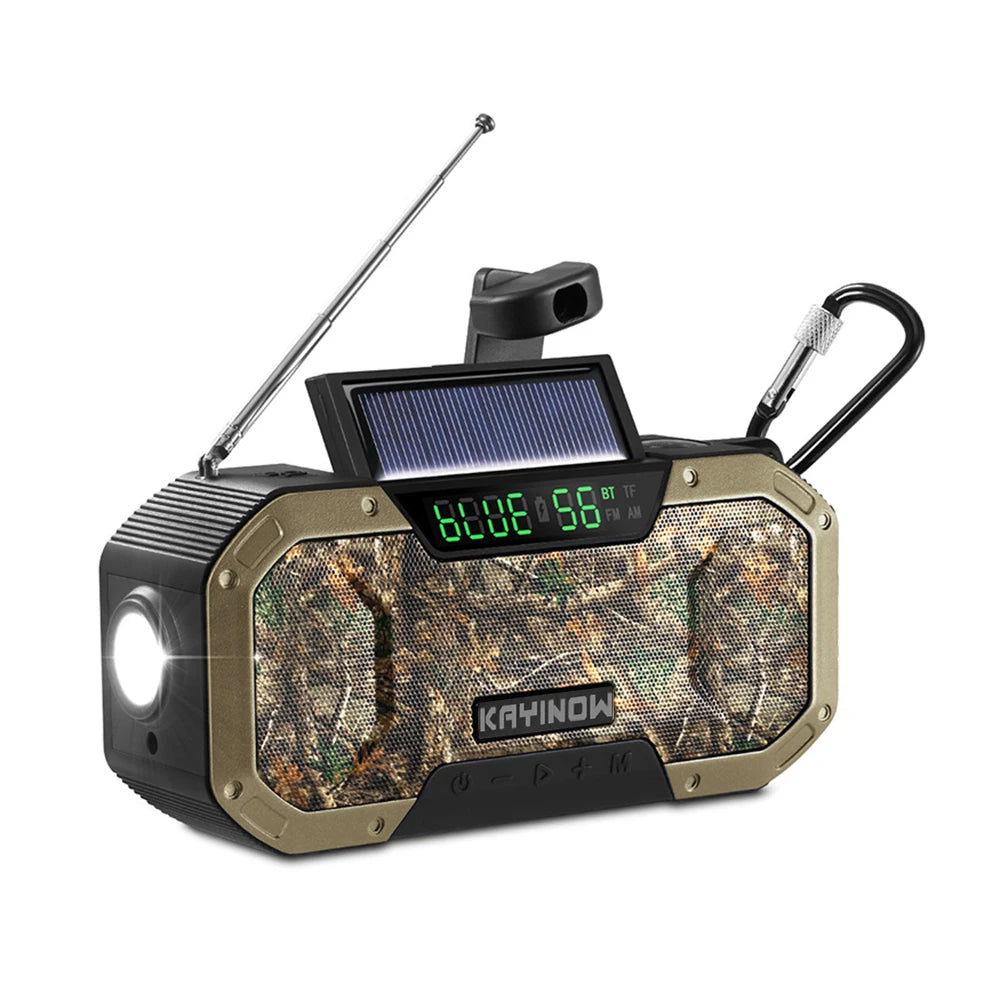 5000mAh Emergency Radio Solar Powered Hand Crank Radio Multifunctional Bluetooth AM/FM Weather Radio Speaker with LED Flashlight