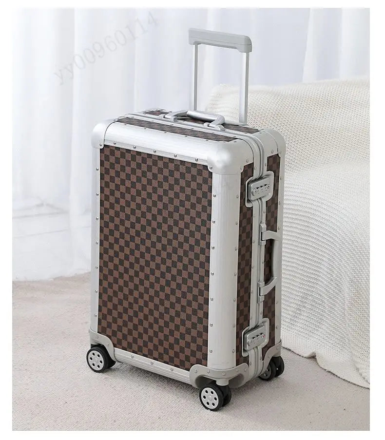 Premium Aluminum Alloy Frame Leather Luggage Unisex 26-Inch Carry-On Suitcase New Travel Case with Sturdy Construction Luggage