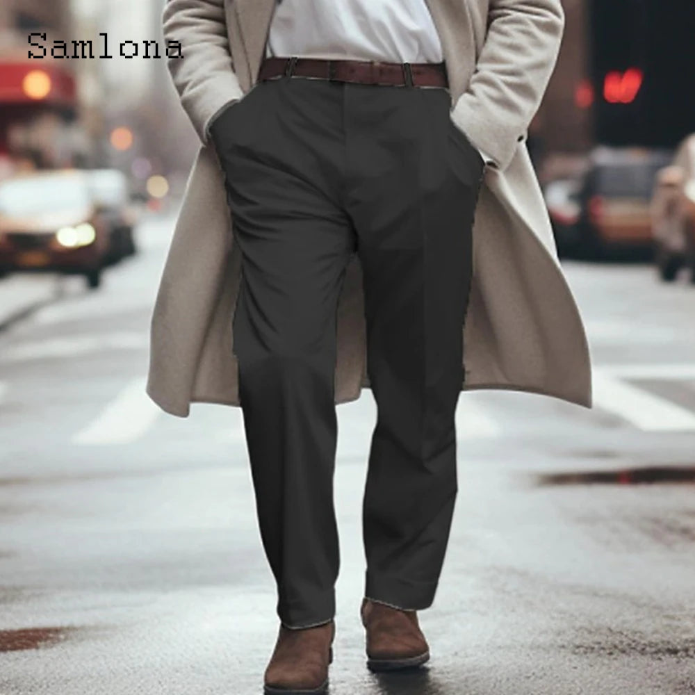 2023 Men's Stand Pocket Elegant Wide Leg Pants Solid White Party Wedding Trousers Plus Size Mens Fashion Buttons Up Suit Pants