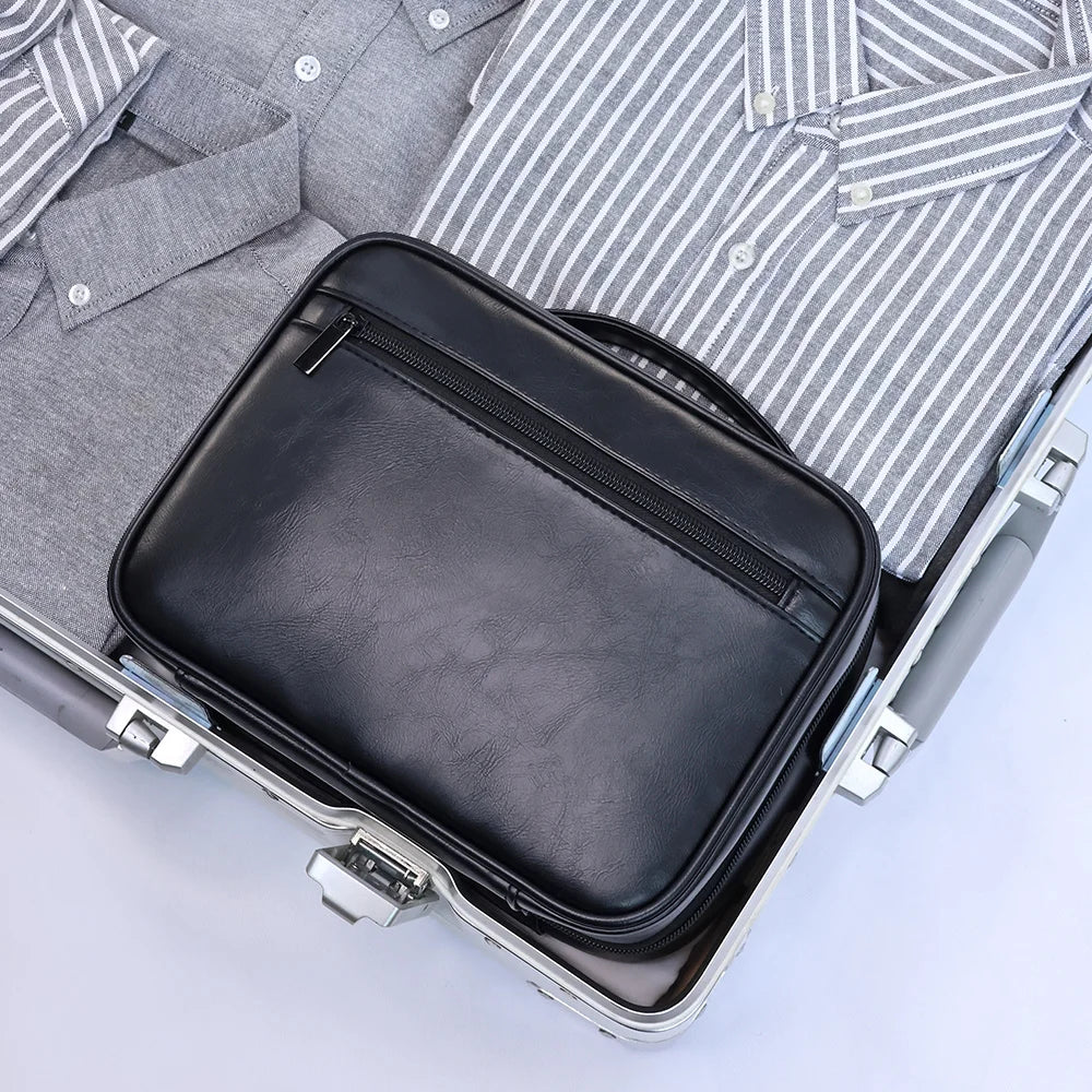Zipper PU Leather Men Business Portable Storage Bag Toiletries Organizer Women Travel Cosmetic Bag Hanging Waterproof Wash Pouch