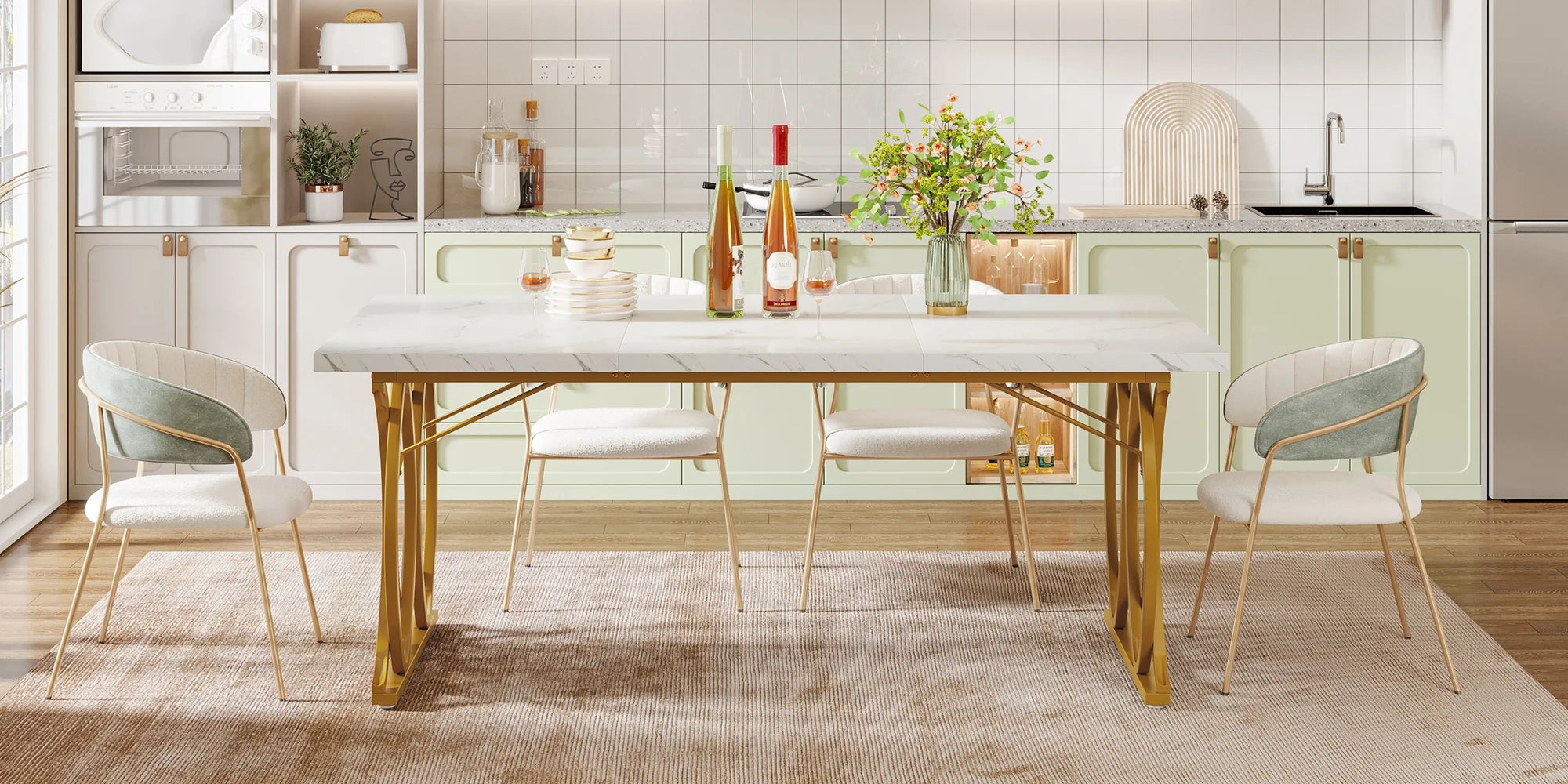 Tribesigns Modern Dining Table for 4-6 People, 160cm Large Rectangular Kitchen Table with Faux Marble Tabletop, Dinner Table