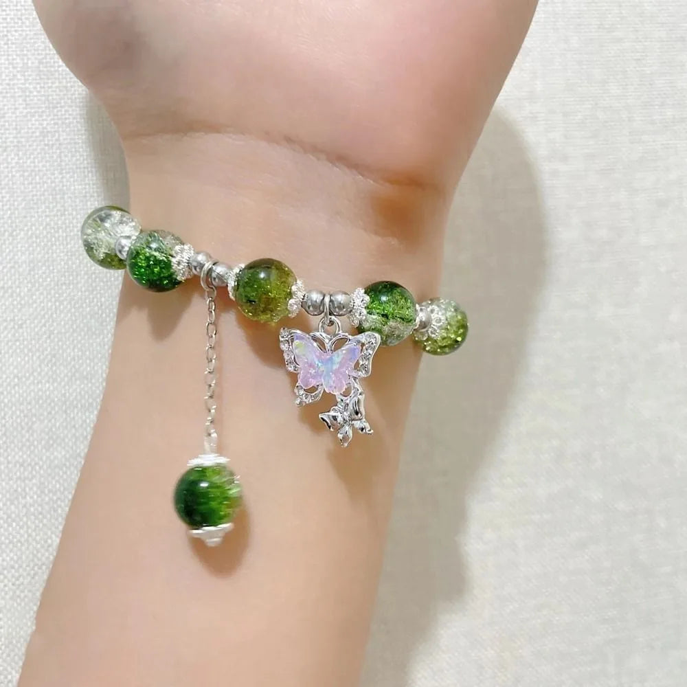 Butterfly Star Moon Flower Pendant Glazed Bracelet Jewelry Gift Beauty Accessory Bead Chain with Colorful Beads Lucky Bracelet