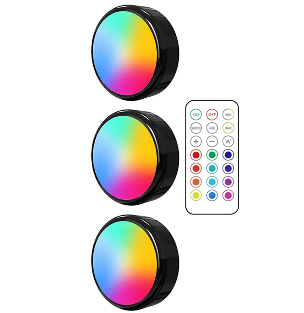 LED Puck Lights Dimmable RGBW 13 Colors Kitchen Hallway Closet Cabinet Lights Touch Sensor Decor Night Lamp Remote Control