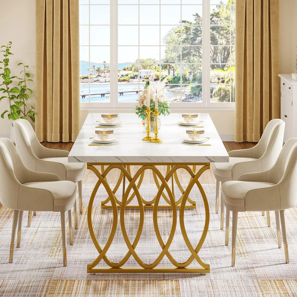 Tribesigns Modern Dining Table for 4-6 People, 160cm Large Rectangular Kitchen Table with Faux Marble Tabletop, Dinner Table
