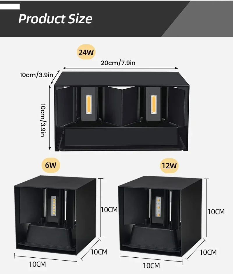 Aluminum LED Wall Lamp Outdoor Waterproof IP65 Interior Wall Light 12W24W Porch Garden Lights Living Room Street Stairs Lighting