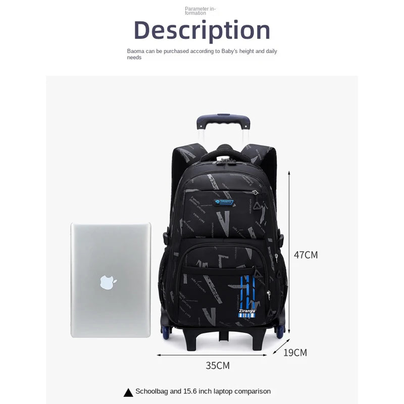 Trolley School Bags for Boys Children Rolling Backpack Elementary School Backpack with Wheels Student Book Bag Carry on Luggage