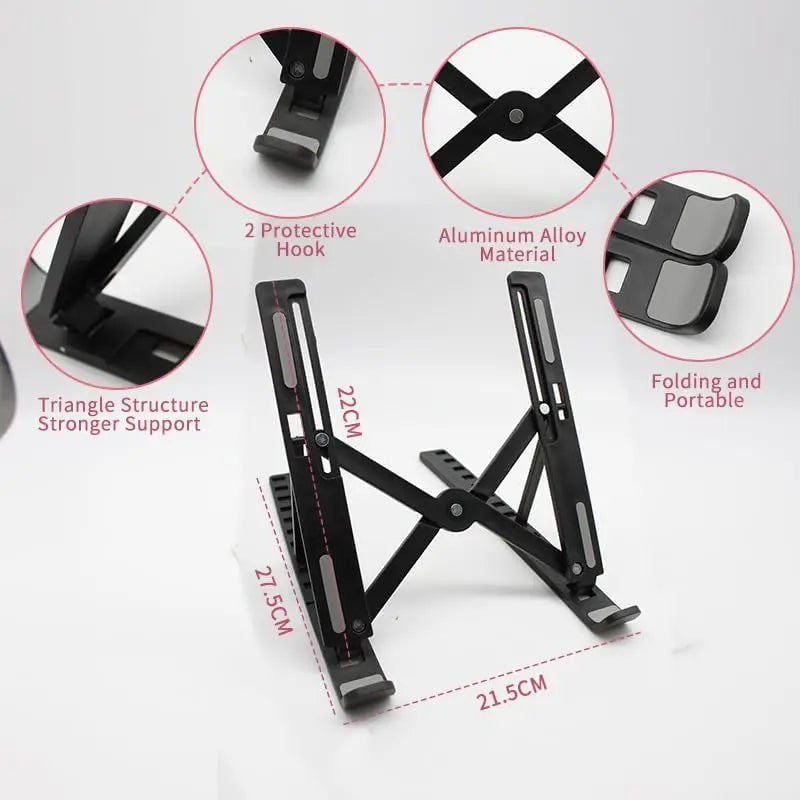Laptop Stand - Foldable and Adjustable, 10 Height Setting, High Quality Compact Base, Office Desk, etc