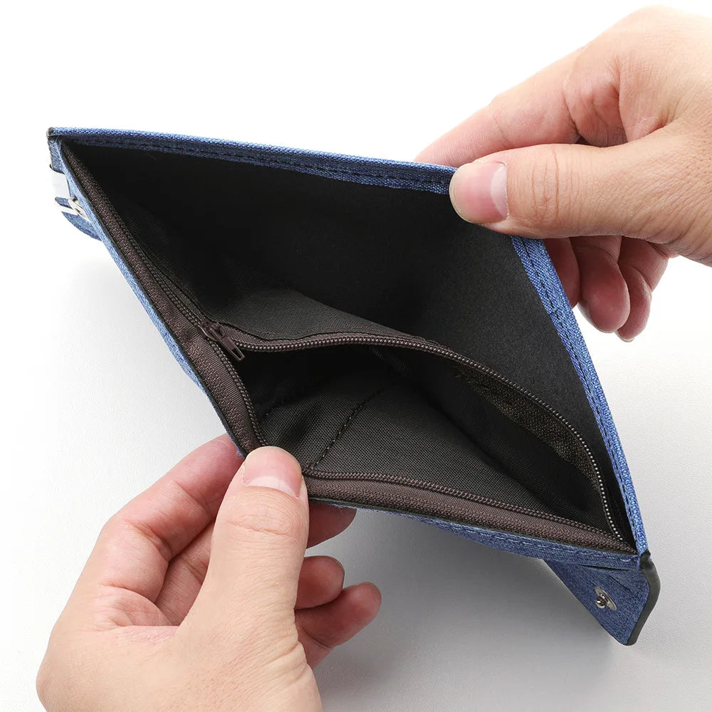 New Men's Wallet Canvas Double Folding Zipper Coin Pocket For ID Card Holders Short Card Holders Wallet