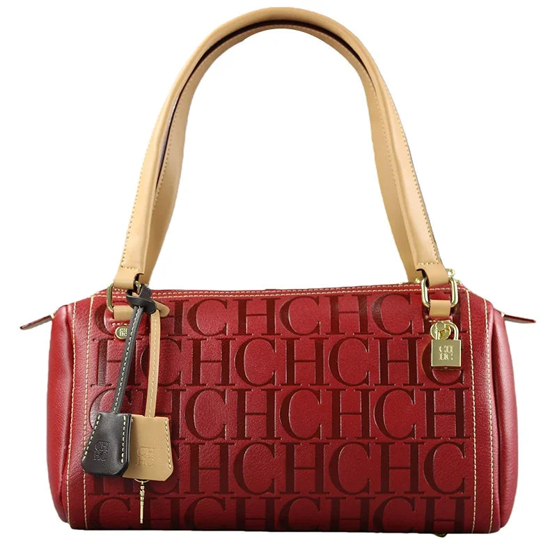 2025Vintage Style CH Brand Fashion Embossed Letter Cylindrical Handbag Large Capacity Commuter Shoulder Bag
