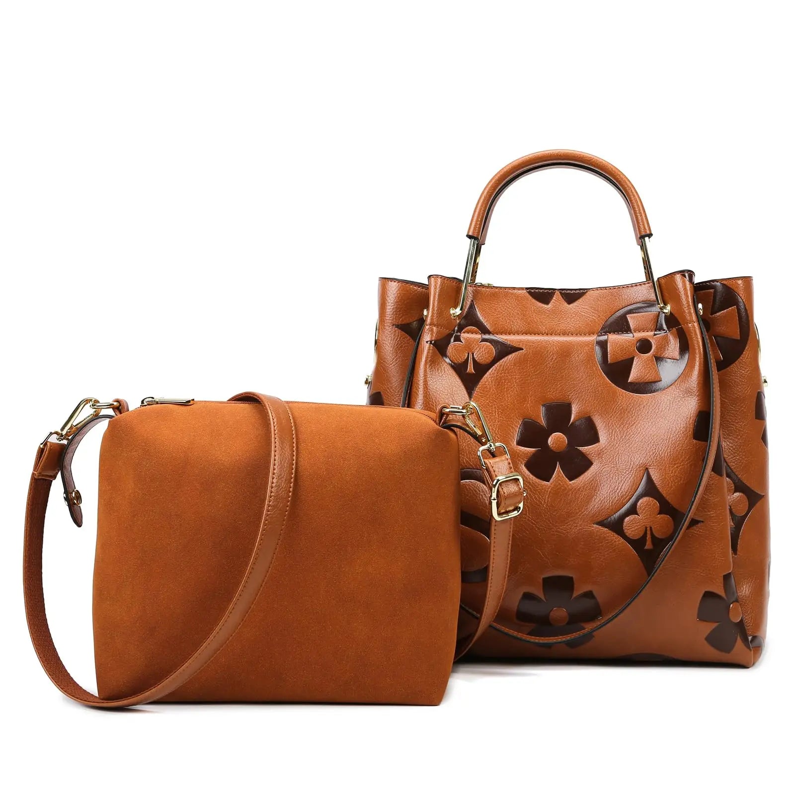 Floral Handbags Purses Women Tote Bag - Embossed Leather Top Handle Handbag Set Large Shoulder Bag Ladies Bucket Hobo Bag