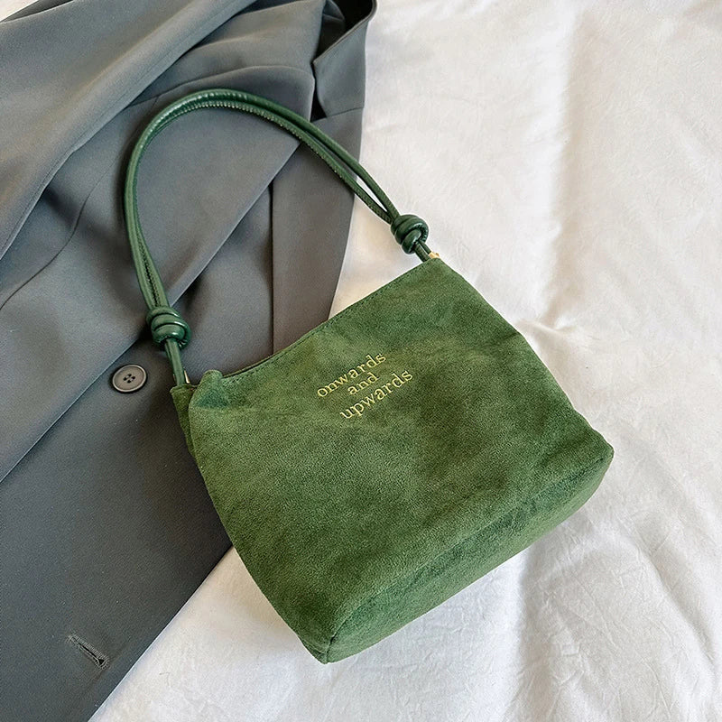 Suede Handbag Casual Rope Buckle Design Multicolor Shoulder Bag Adjustable Straps Tote Work Crossbody Bucket Bag
