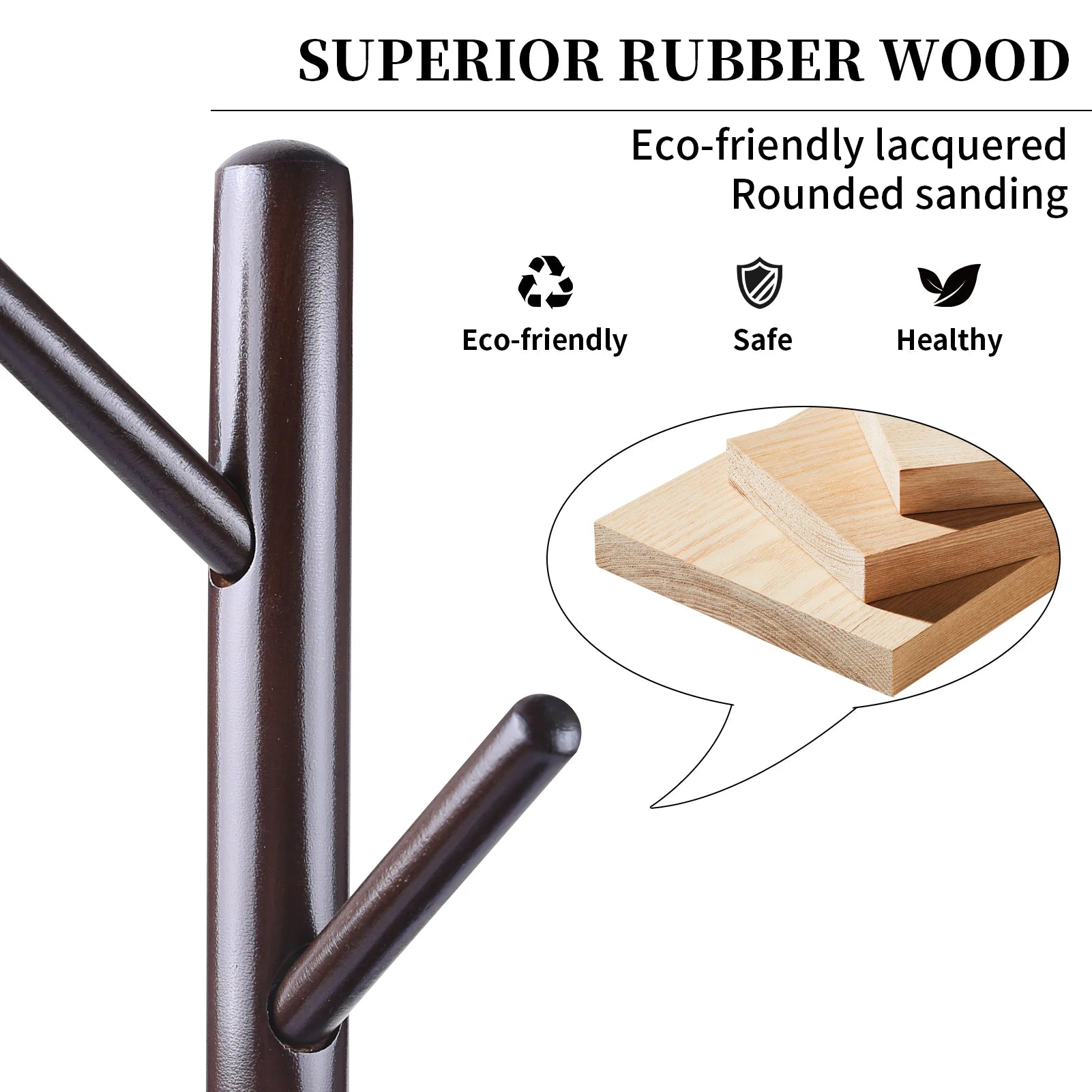 Solid Wood Coat Racks Stand Adjustable Height Clothes Hanger 8 Hook for Home Entryway Clothes Hat Scarves Handbags Rack