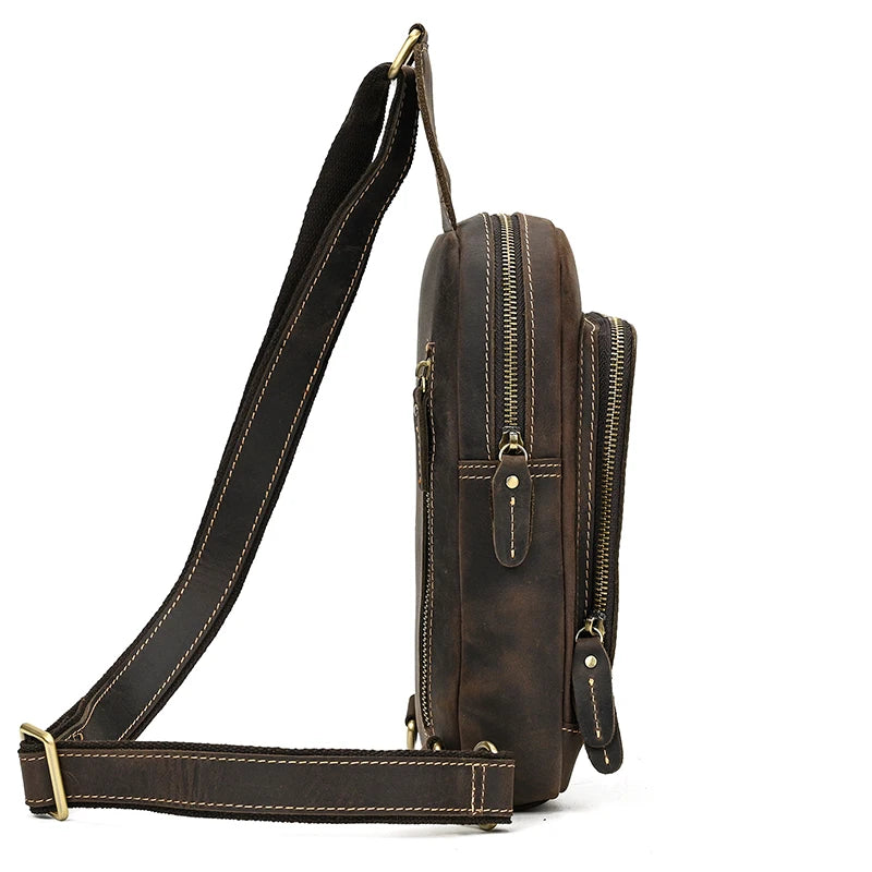Mans 100% Genuine Leather Sling Bag Men Messenger Bags for Men Black Chest Bags for Phone Casual Sport Shoulder Bag