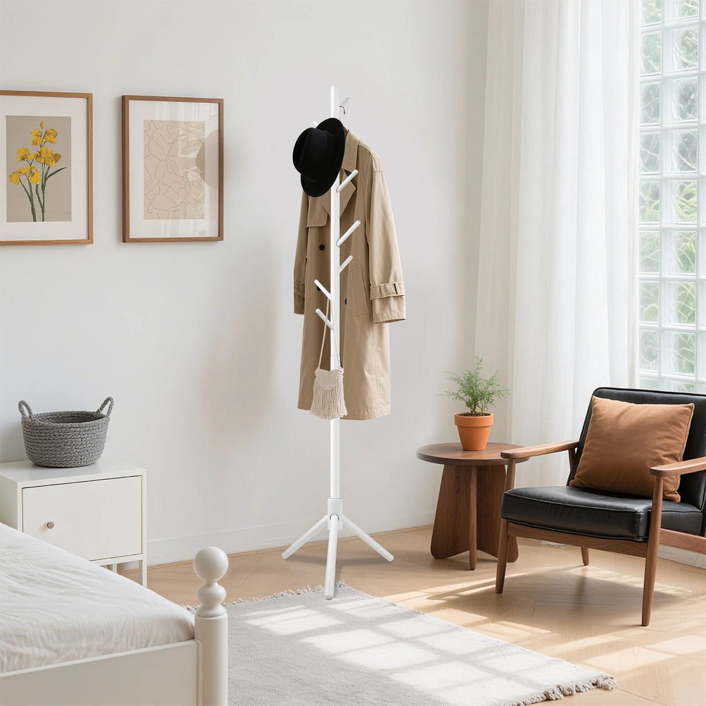 Solid Wood Coat Racks Stand Adjustable Height Clothes Hanger 8 Hook for Home Entryway Clothes Hat Scarves Handbags Rack