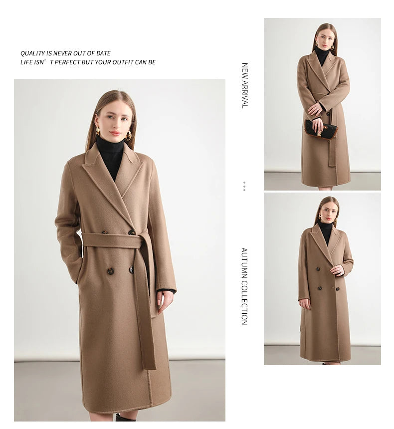 2025 Women's 100% Cashmere Thick Double sided Long Jacket Classic Multi functional Fashion Suitable for Business