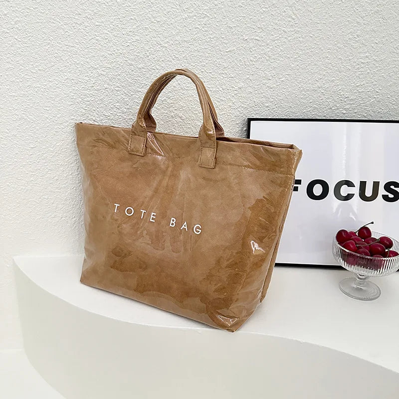 Retro tote bag waterproof DuPont paper shoulder bag fashionable commuting large capacity kraft paper handbag