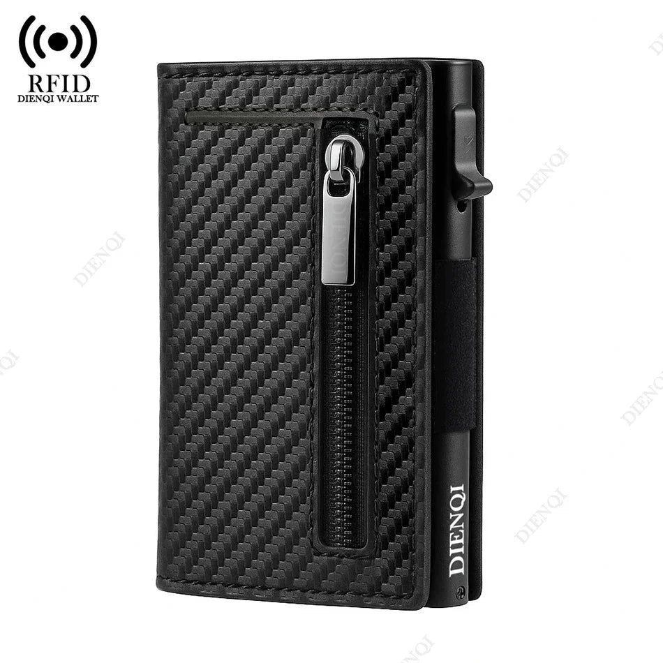 RFID Blocker Minimalistic Men Wallet Business Credit Card Holder Carbon Fiber Leather Wallets Small Male Purse Cardholder Case