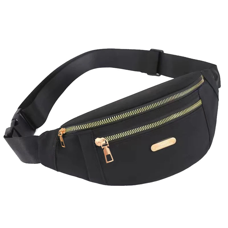Unisex Adjustable Waist Shoulder Bag, Durable Crossbody Bag with Zipper Pockets and Hardware, Casual Sports Design