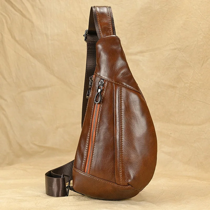 Mans 100% Genuine Leather Sling Bag Men Messenger Bags for Men Black Chest Bags for Phone Casual Sport Shoulder Bag