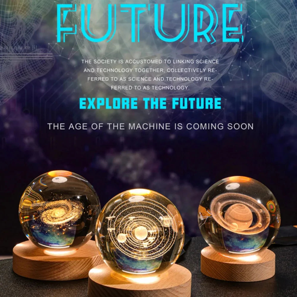 3D Crystal Ball Night Light Lamp Crystal Planet Laser Engraved Solar System Globe Astronomy Gift Birthday Glass Home Decoration