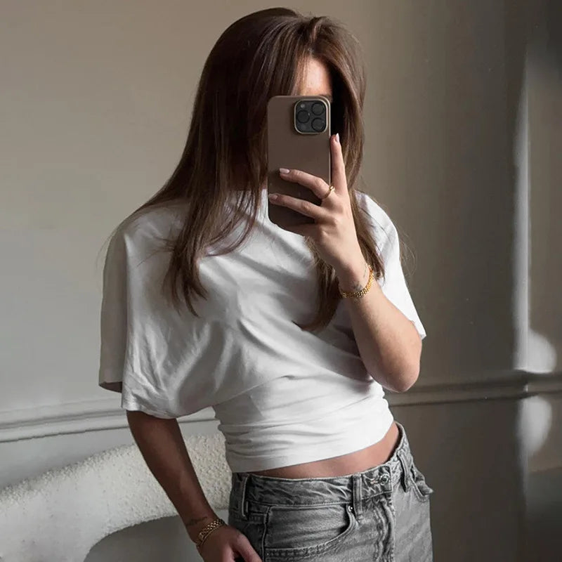 2025 casual solid color simple top round neck short sleeved women's T-shirt