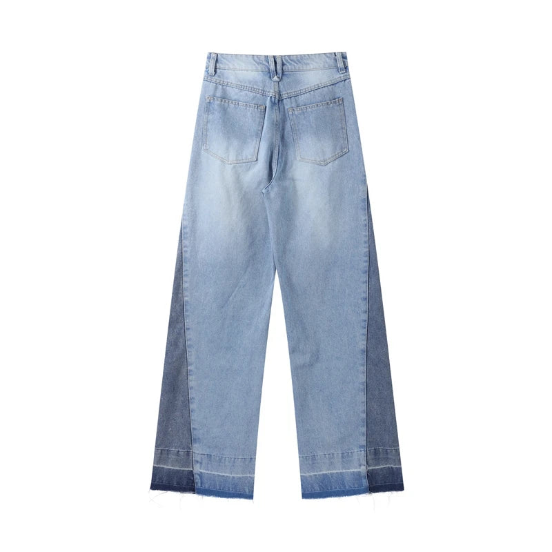 Chic Women's Side Patchwork Denim Jeans Pant High Waist Wide Leg Baggy Pants For Woman 2025 New Casual Daily Streetwear Trousers