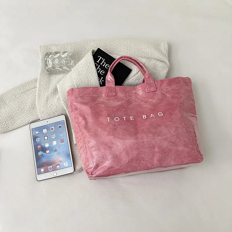 Retro tote bag waterproof DuPont paper shoulder bag fashionable commuting large capacity kraft paper handbag