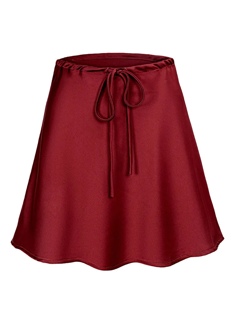Satin Mini Skirts Women Summer Beige Silk Short Skirt For Woman Drawstring High Waist Black Satin Skirt A Line Women Short 2026
