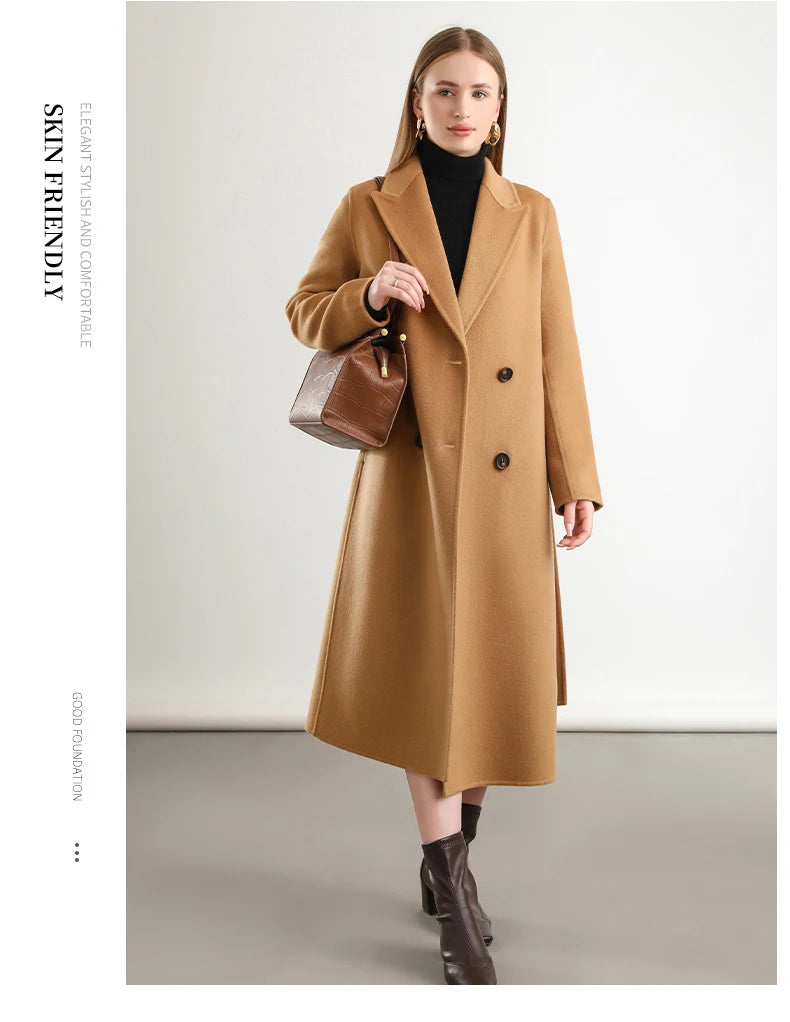 2025 Women's 100% Cashmere Thick Double sided Long Jacket Classic Multi functional Fashion Suitable for Business