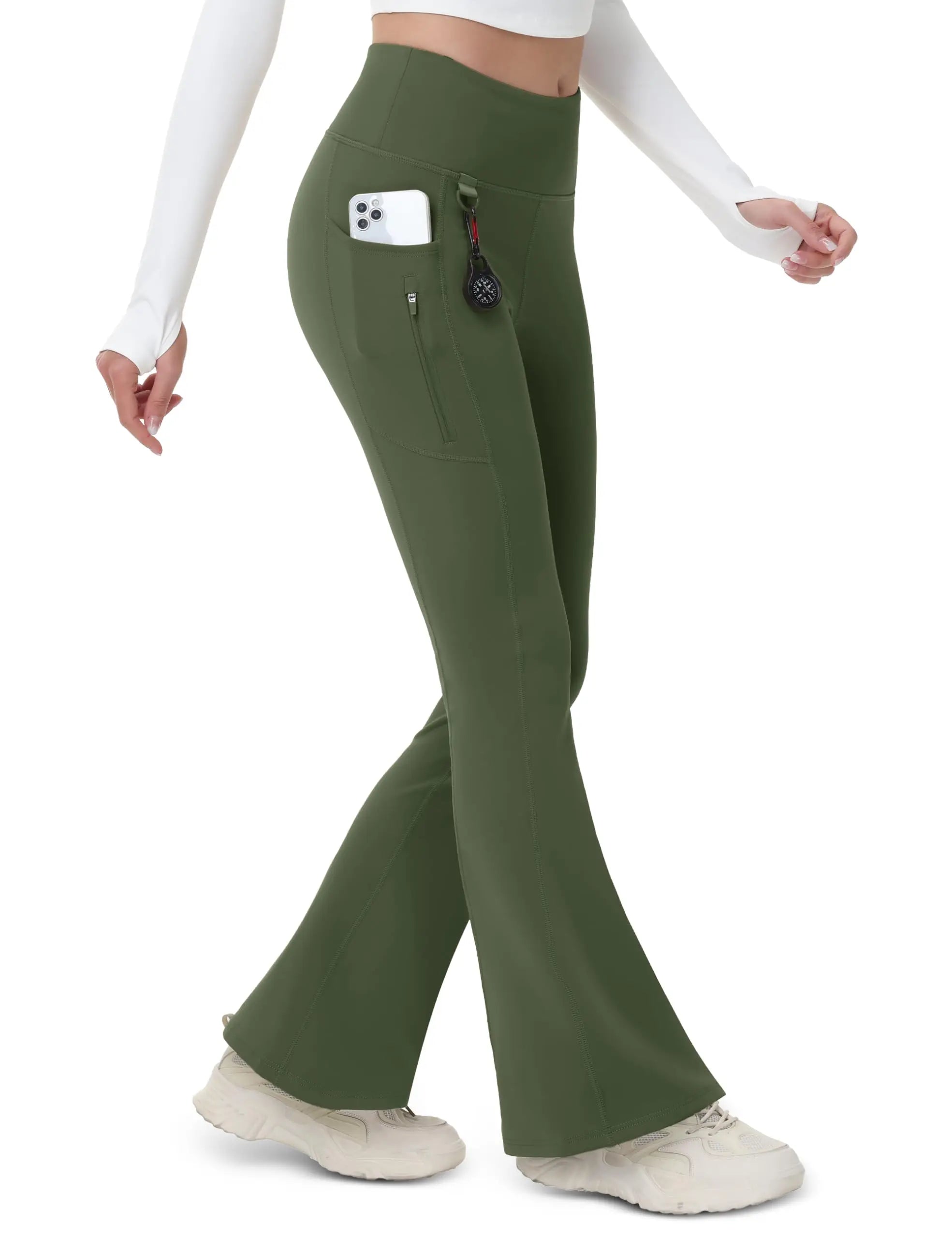 TACVASEN Fleece Lined Flare Pants Women's Waterproof Insulated Winter Pants High Waisted Bootcut Hiking Yoga Leggings Pockets