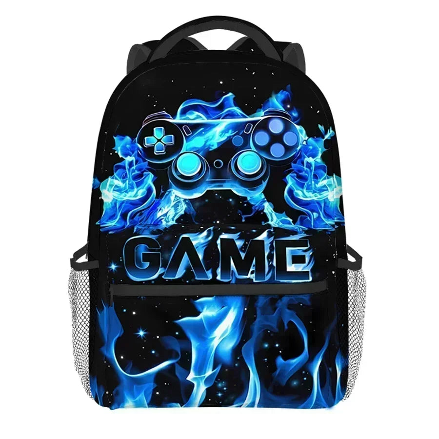 Burning Flame Game Controller Backpacks for Boy and Girls Best Gifts 2D Flat Cartoon School Backpack for Children