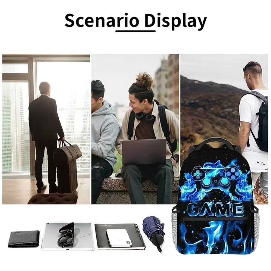 Burning Flame Game Controller Backpacks for Boy and Girls Best Gifts 2D Flat Cartoon School Backpack for Children