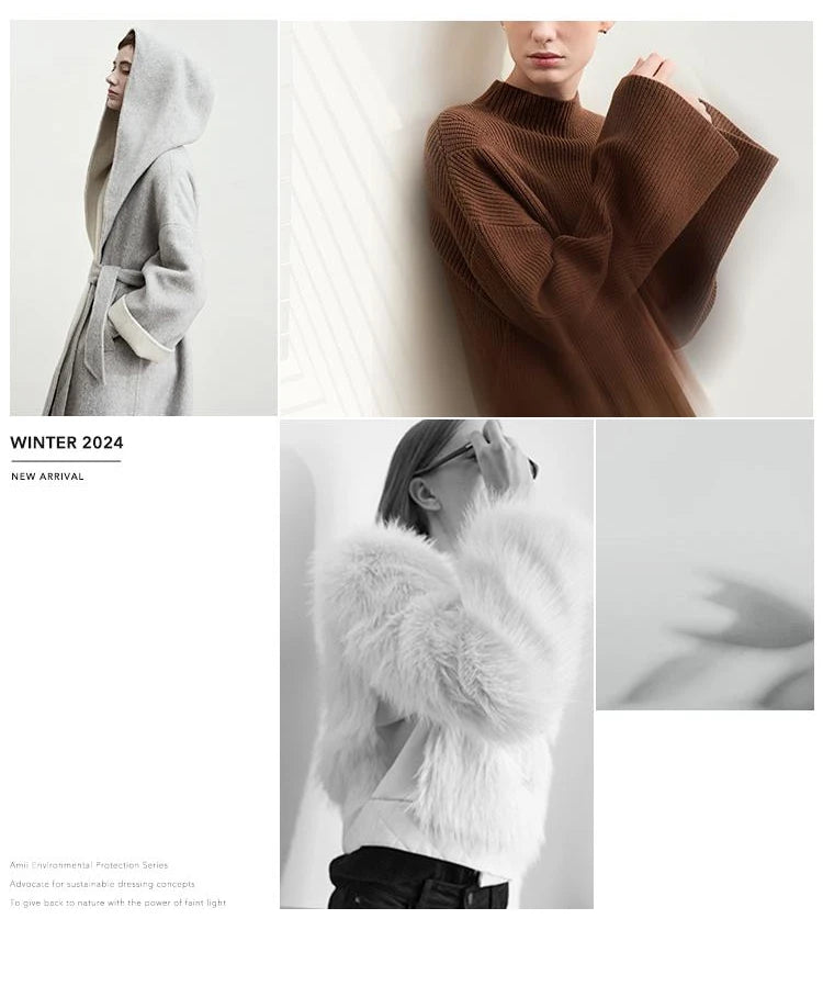Amii Minimalist 2025 Winter Women's Jacket Hooded Splicing Zipper PU Leather Loose Long Coat Two Wear Wool Coats 12444138