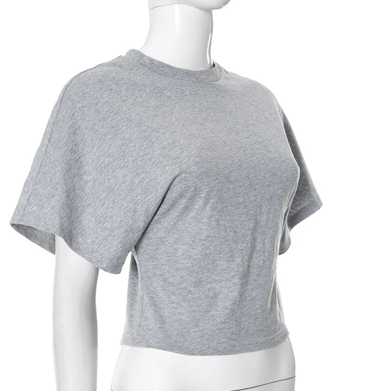 2025 casual solid color simple top round neck short sleeved women's T-shirt
