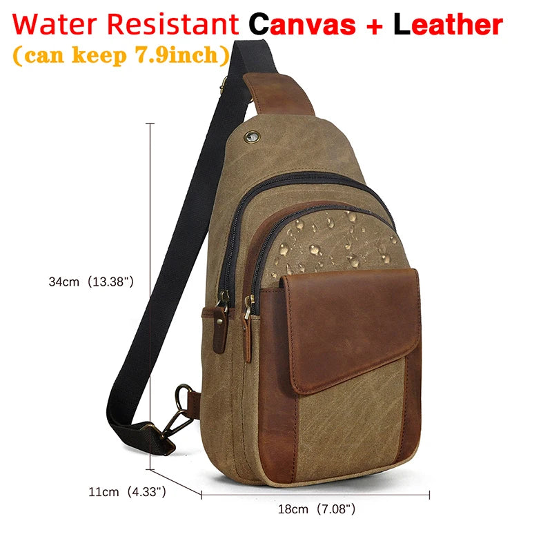 Men Quality Cow Leather Casual Fashion Triangle Crossbody Chest Sling Bag Design Travel One Shoulder Bag Daypack Male 8013
