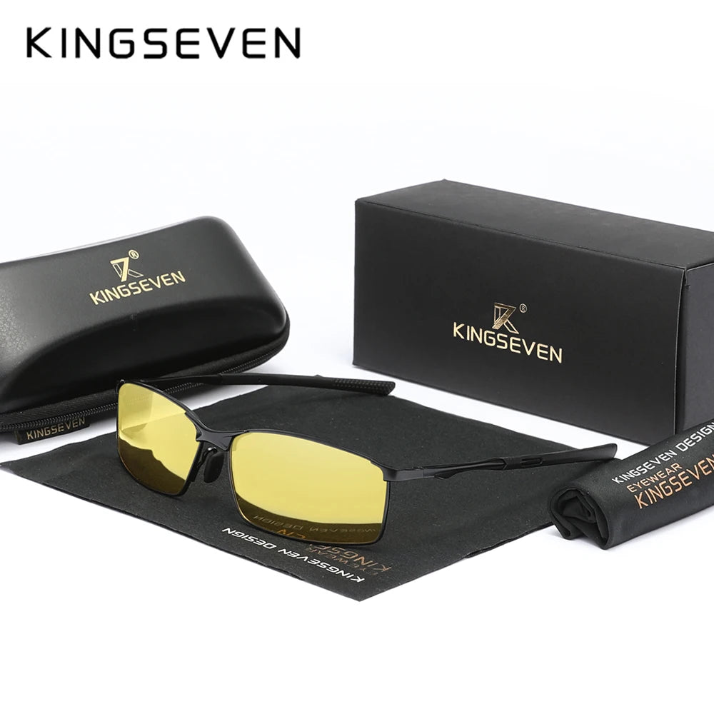 KINGSEVEN Fashion Rectangular Frame Sunglasses For Men UV400 Polarization Alloy Riding Glasses Parsnip Luxury Vintage Eyewear