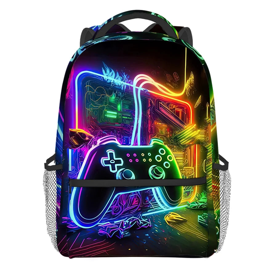 Burning Flame Game Controller Backpacks for Boy and Girls Best Gifts 2D Flat Cartoon School Backpack for Children