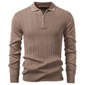 AIOPESON Zip Placket Polo Shirt Men Premium Solid Color Slim Fit Long Sleeve Textured Fabric Business Casual Autumn Winter