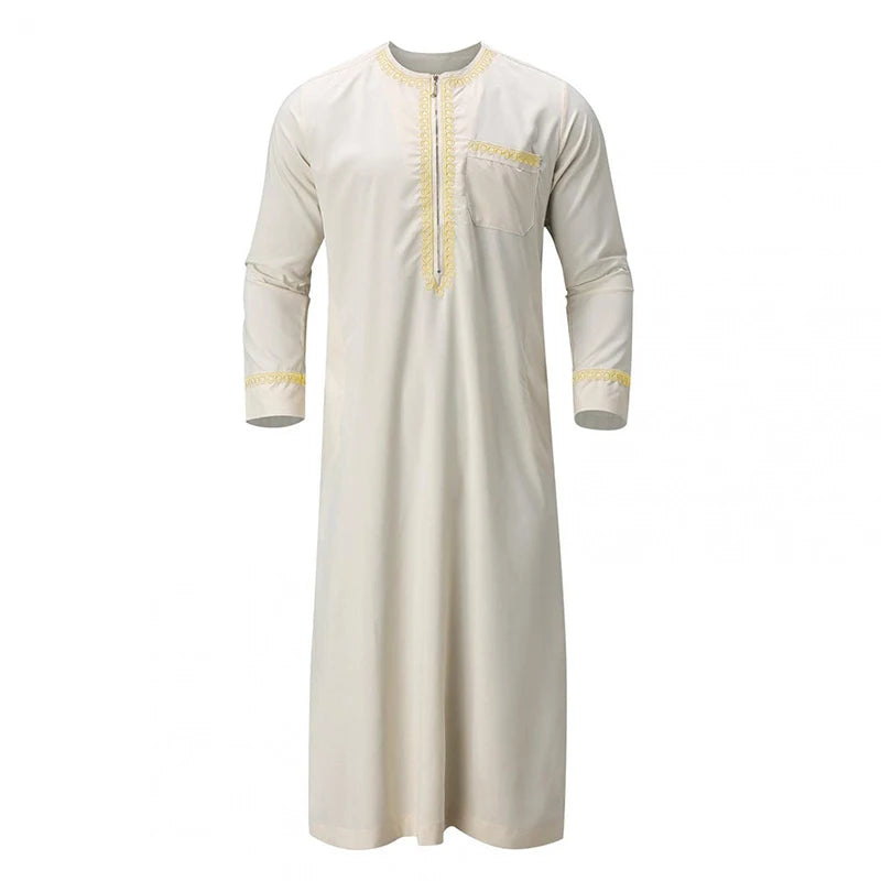 Men s Traditional Moroccan Kaftan Robe with Intricate Gold Embroidery Long Sleeves and Loose Fit for Ethnic Style Costume
