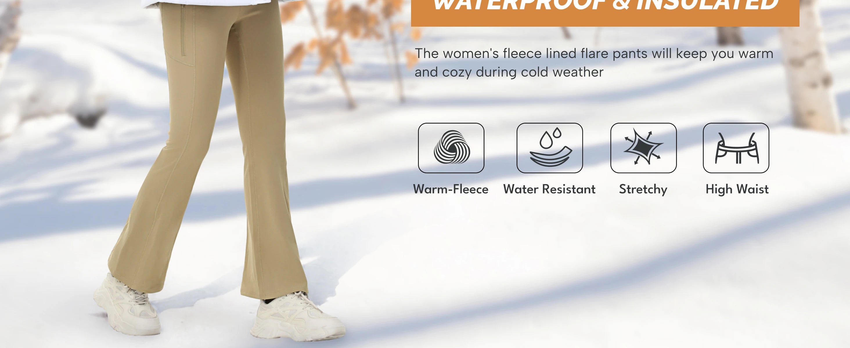 TACVASEN Fleece Lined Flare Pants Women's Waterproof Insulated Winter Pants High Waisted Bootcut Hiking Yoga Leggings Pockets