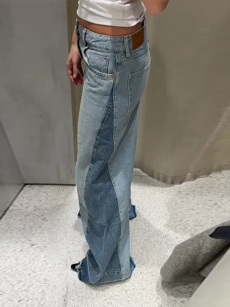 Chic Women's Side Patchwork Denim Jeans Pant High Waist Wide Leg Baggy Pants For Woman 2025 New Casual Daily Streetwear Trousers
