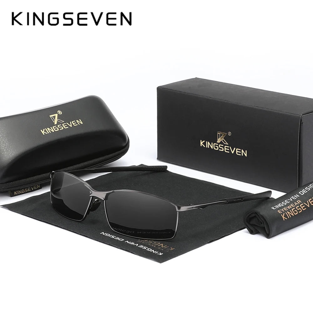 KINGSEVEN Fashion Rectangular Frame Sunglasses For Men UV400 Polarization Alloy Riding Glasses Parsnip Luxury Vintage Eyewear