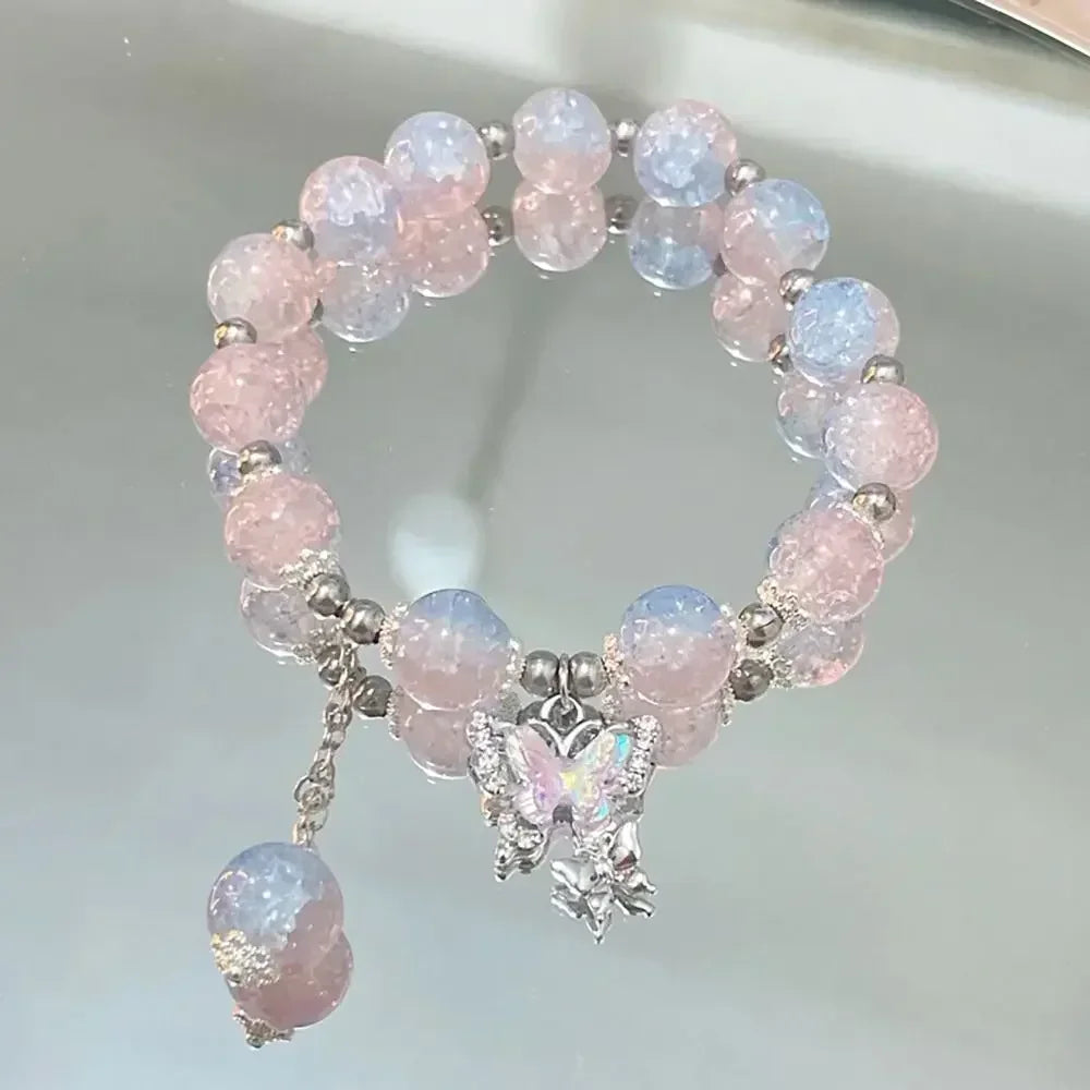 Butterfly Star Moon Flower Pendant Glazed Bracelet Jewelry Gift Beauty Accessory Bead Chain with Colorful Beads Lucky Bracelet