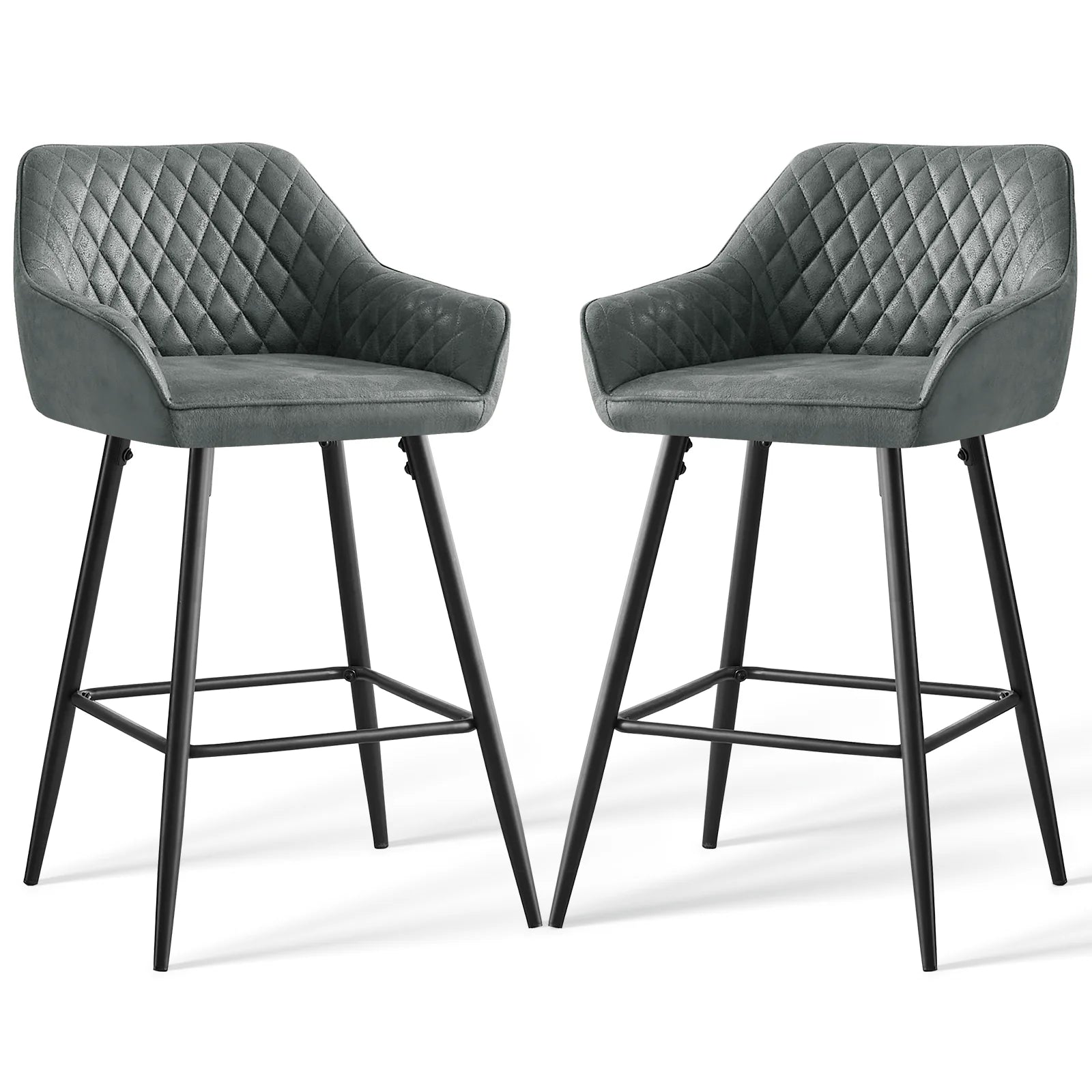 AINPECCA Bar stools Set of 2 Velvet/FauxSuede/Faux Leather Upholstered Seat with Backrest & Armrest Metal Legs Counter Breakfast
