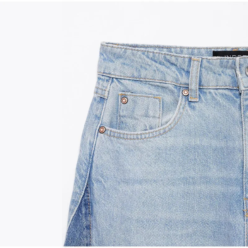 Chic Women's Side Patchwork Denim Jeans Pant High Waist Wide Leg Baggy Pants For Woman 2025 New Casual Daily Streetwear Trousers