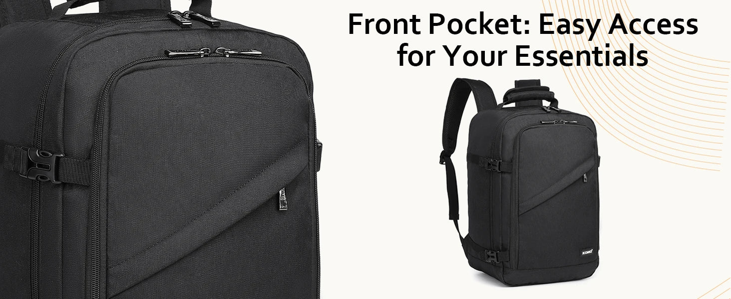 Kono Cabin bag 40x20x25 cm for Ryanair Under Seat hand luggage Backpack, Cabin Size 20L Black Minimalist