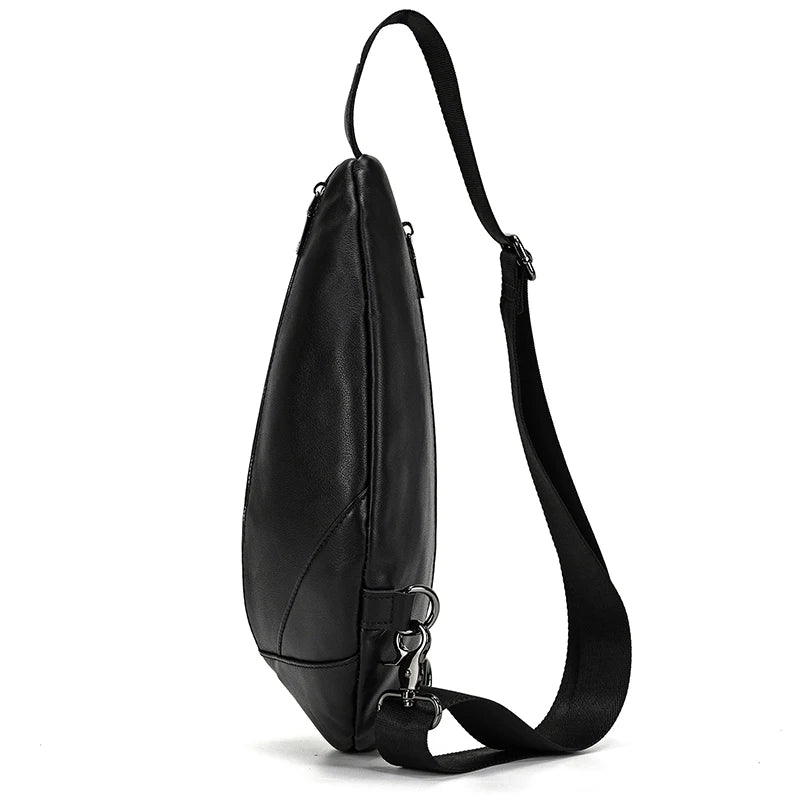Mans 100% Genuine Leather Sling Bag Men Messenger Bags for Men Black Chest Bags for Phone Casual Sport Shoulder Bag