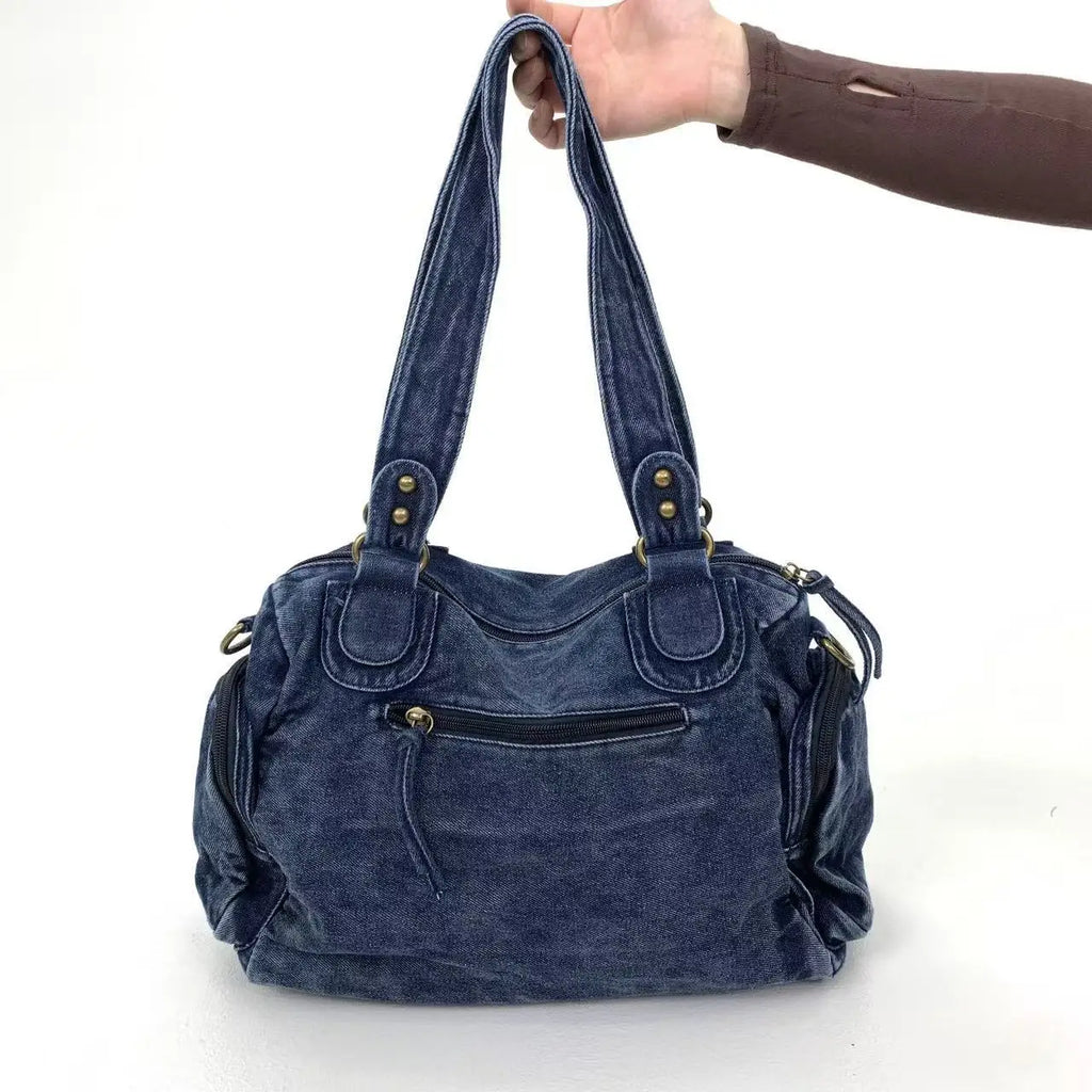 Y2K Street Personalized Women's Multi Pocket Shoulder Bag Large Capacity Retro Motorcycle Tote Bag