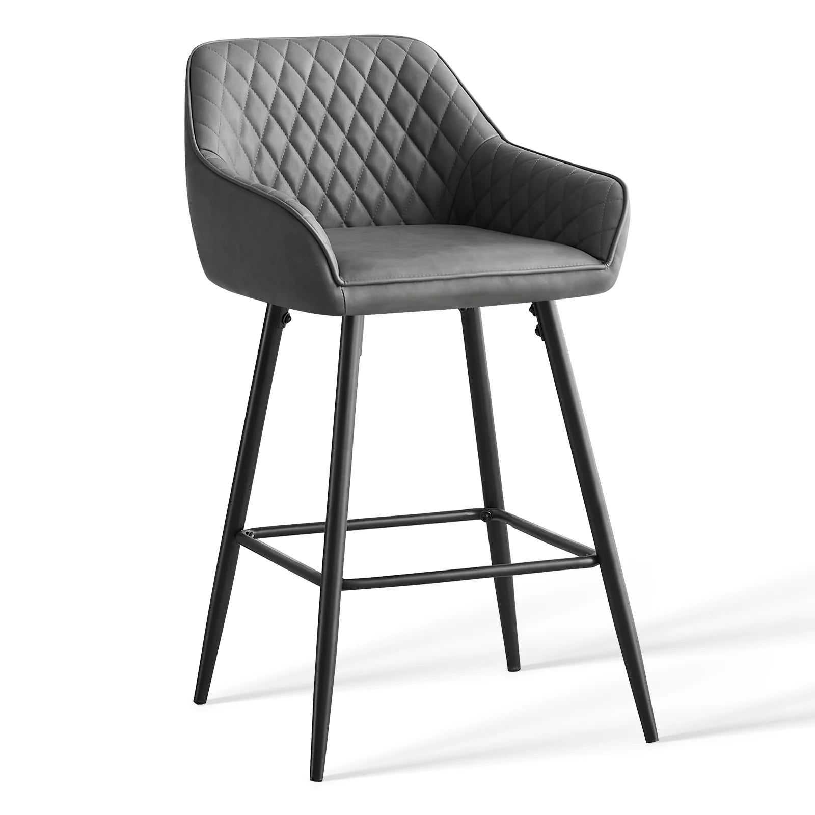 AINPECCA Bar stools Set of 2 Velvet/FauxSuede/Faux Leather Upholstered Seat with Backrest & Armrest Metal Legs Counter Breakfast