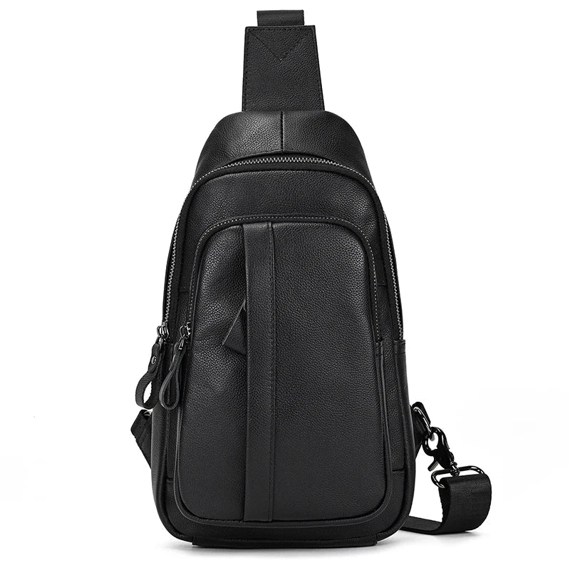 Mans 100% Genuine Leather Sling Bag Men Messenger Bags for Men Black Chest Bags for Phone Casual Sport Shoulder Bag